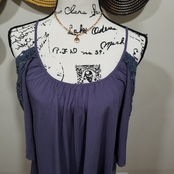 Strappy Midi Boho  Dress with Shoulders Down, Very Light Dark Blue Color, SIZE L - Picture 4 of 17